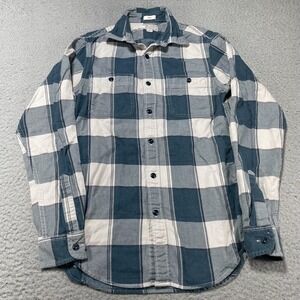 Wallace & Barnes Shirt Mens XS Blue Plaid Flannel Slim Fit Button Front Casual